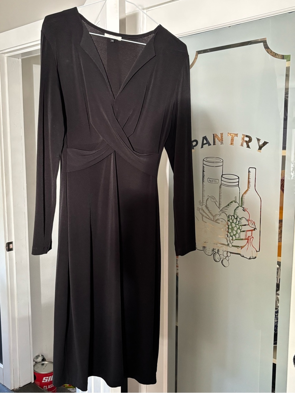 Classic Black Long-Sleeve Wrap-Front Midi Dress